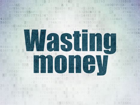 Money concept: Painted blue word Wasting Money on Digital Paper background