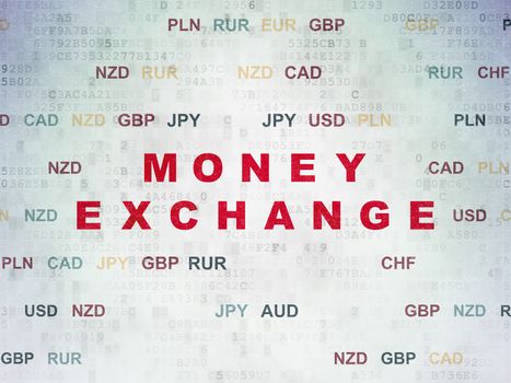 Currency concept: Painted red text Money Exchange on Digital Paper background with Currency
