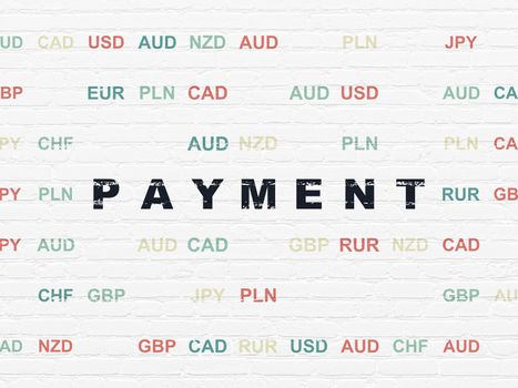 Banking concept: Painted black text Payment on White Brick wall background with Currency