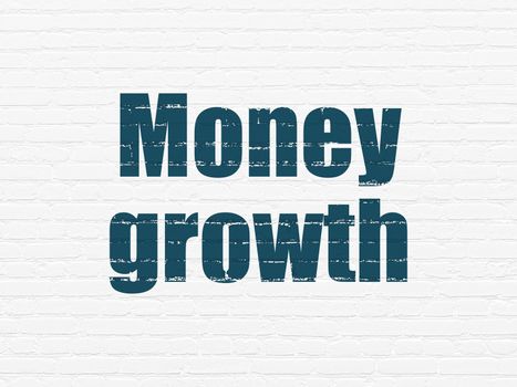 Money concept: Painted blue text Money Growth on White Brick wall background