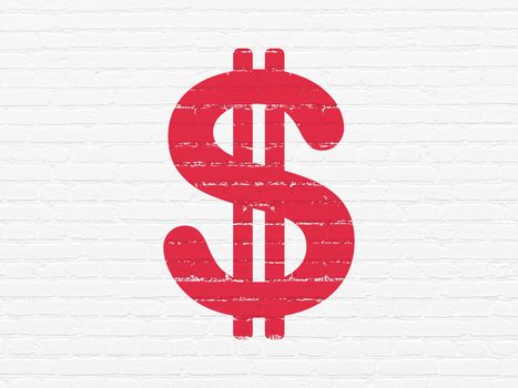 Money concept: Painted red Dollar icon on White Brick wall background
