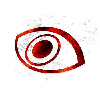 Protection concept: Pixelated red Eye icon on Digital background