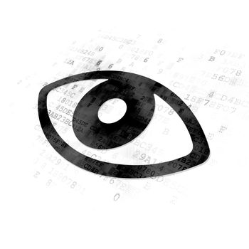 Privacy concept: Pixelated black Eye icon on Digital background