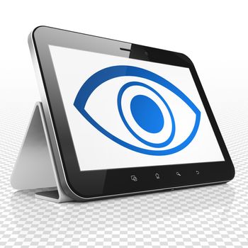 Safety concept: Tablet Computer with blue Eye icon on display