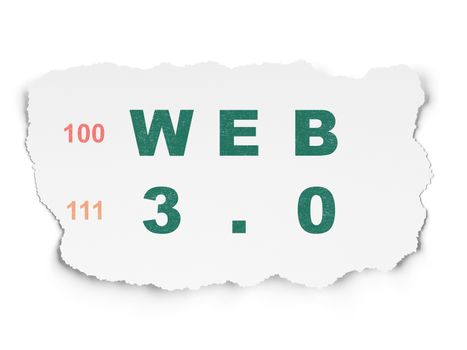 Web design concept: Painted green text Web 3.0 on Torn Paper background with  Binary Code