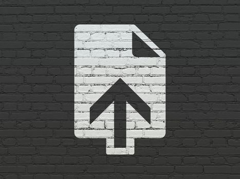 Web design concept: Painted white Upload icon on Black Brick wall background