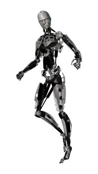 3D digital render of a male cyborg isolated on white background