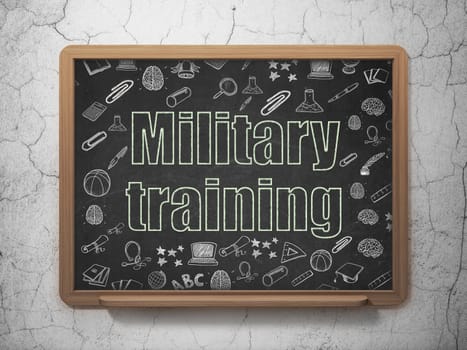 Studying concept: Chalk Green text Military Training on School Board background with  Hand Drawn Education Icons