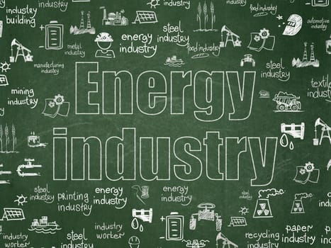 Manufacuring concept: Chalk White text Energy Industry on School Board background with  Hand Drawn Industry Icons