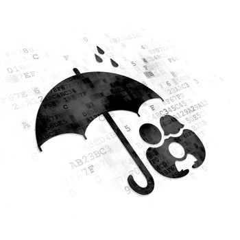 Insurance concept: Pixelated black Umbrella icon on Digital background