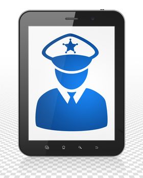 Law concept: Tablet Pc Computer with blue Police icon on display