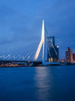 Twilight at Erasmus Bridge in Rotterdam, Netherlands