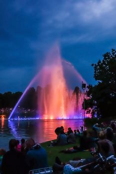 Hamburg, Germany - June 7, 2014: Park Planten un Blomen - famous water light concert