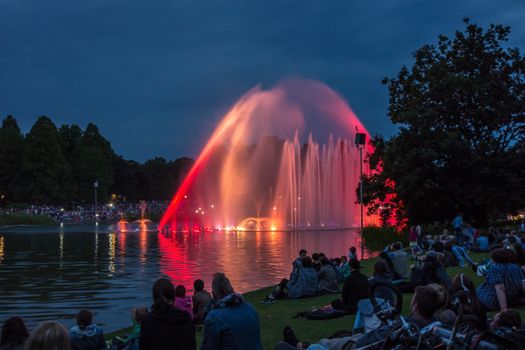 Hamburg, Germany - June 7, 2014: Park Planten un Blomen - famous water light concert