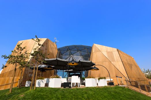 MILAN, ITALY - AUGUST 31, 2015: Belgium pavilion at Expo Milano 2015, universal exposition on the theme of food, in Milan, Lombardy, Italy, Europe