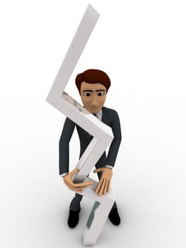 3d man holding zigzag line concept on white background, front angle view