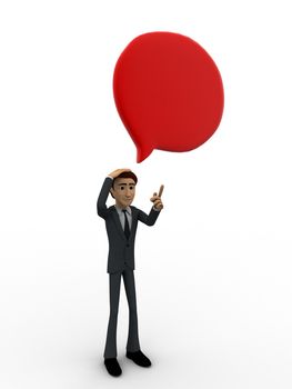 3d man with big red chat bubble concept on white background,  side angle view