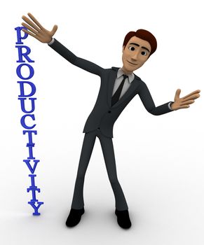 3d man with vertical productivity concept on white background, front angle view