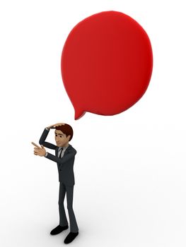 3d man with big red chat bubble concept on white background,  top angle view