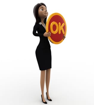3d woman holding ok concept on white background, side angle view