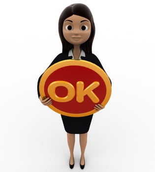 3d woman holding ok concept on white background, front angle view