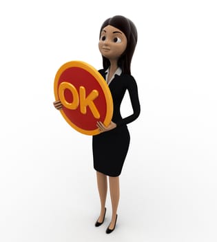 3d woman holding ok concept on white background, top angle view