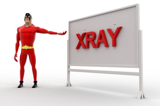 3d superhero xray board concept on white background, side angle view