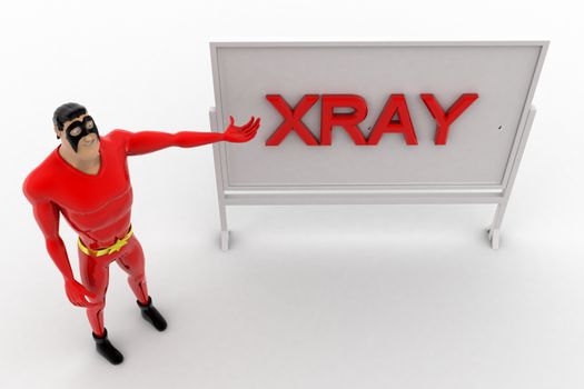 3d superhero xray board concept on white background,  top  angle view