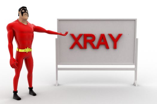 3d superhero xray board concept on white background, front angle view
