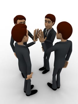 3d men tossing hands concept on white background,  top angle view