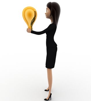 3d woman standing with medal concept on white background,  side angle view