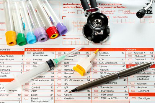 Utensils for blood collection, and form for the laboratory