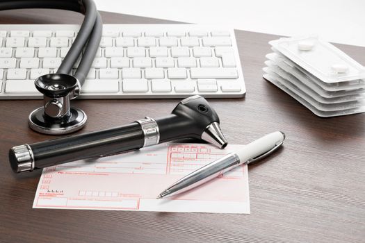 Prescription drugs on the desk of a medical practice