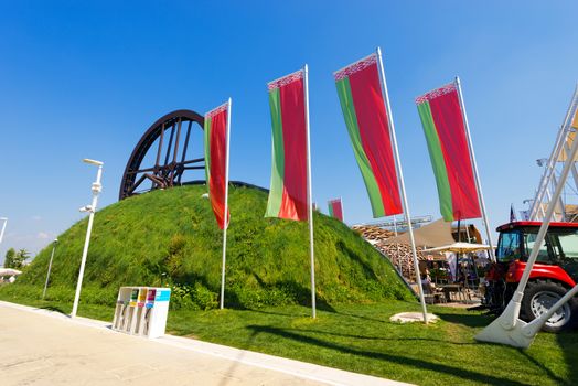 MILAN, ITALY - AUGUST 31, 2015: Belarus pavilion at Expo Milano 2015, universal exposition on the theme of food, in Milan, Lombardy, Italy, Europe