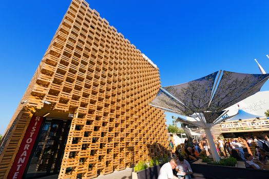 MILAN, ITALY - AUGUST 31, 2015: Poland pavilion at Expo Milano 2015, universal exposition on the theme of food, in Milan, Lombardy, Italy, Europe