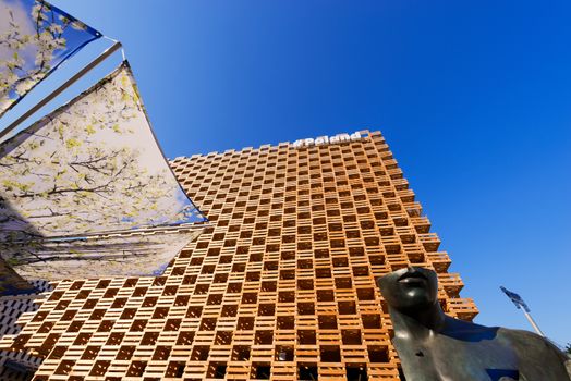 MILAN, ITALY - AUGUST 31, 2015: Poland pavilion at Expo Milano 2015, universal exposition on the theme of food, in Milan, Lombardy, Italy, Europe