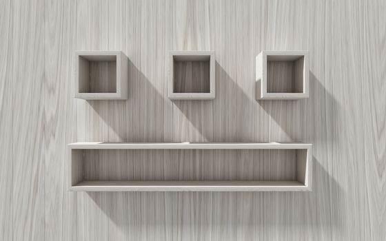 3d isolated Empty shelf for exhibit on wood background, concept