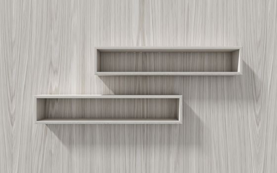 3d isolated Empty shelf for exhibit on wood background, concept