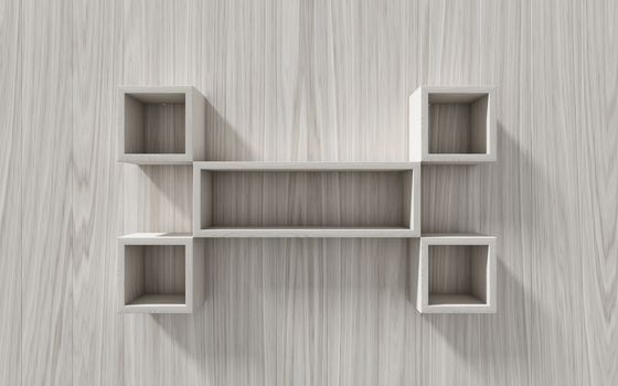 3d isolated Empty shelf for exhibit on wood background, concept