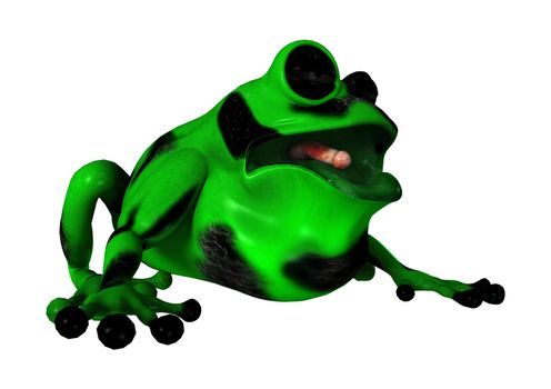 3D digital render of a green cartoon frog isolated on white background