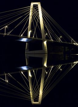 Cable Bridge in Umeå, Sweden. The "Kolbäcksbron" with the river Umeälv in front.