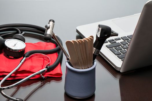 red Blood pressure cuff, close-up isolated