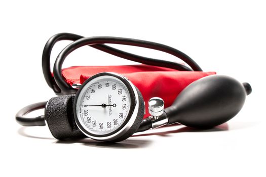 red Blood pressure cuff, close-up isolated