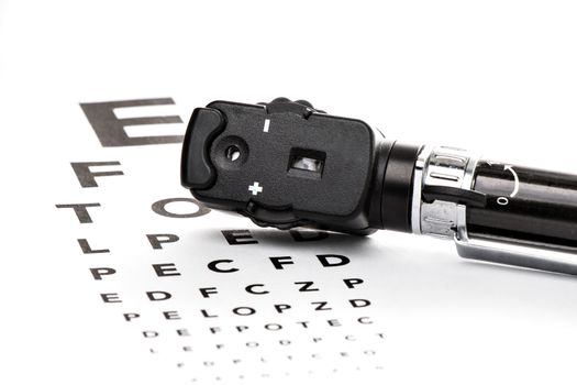 Ophthalmoscope is on a vision test, isolated