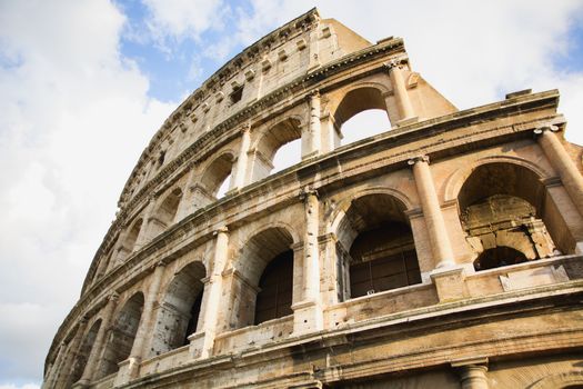 View of Colosseum in Rome, Italy during the day. Detail of the architecture