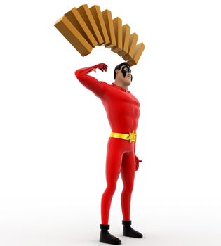 3d superhero in deep thought concept on white background,  side angle view