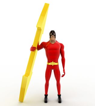 3d superhero with bidirection arrow concept on white background, front angle view