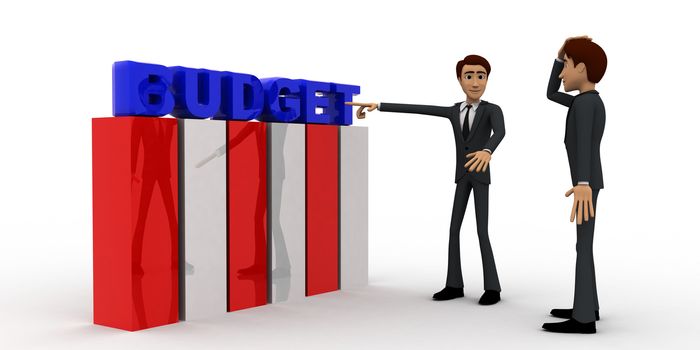 3d man discuss budget plan concept on white background, front angle view