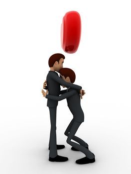 3d men hug each other and with heart on haed concept on white background, side angle view