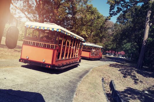 Travia Buses packed with tourists on Corregidor Island , Philippines.